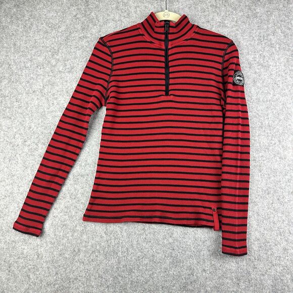 Lauren Ralph Lauren LRL Active Womens L Red Ribbed Striped LS 1/4 Zip Y2K Patch - Picture 1 of 16